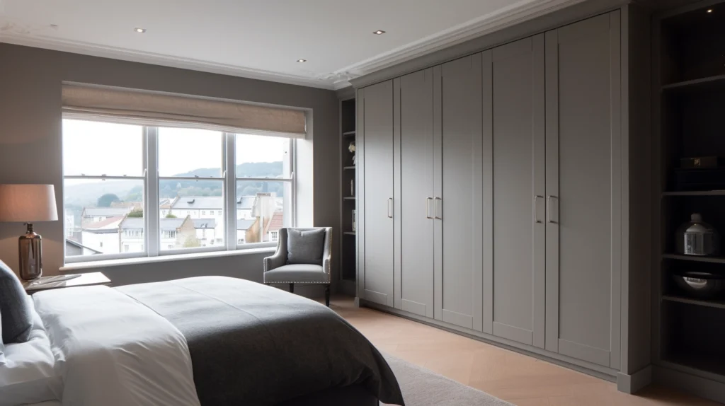 A photo of modern Fitted Wardrobe in a stunning bedroom, overlooking Cork City