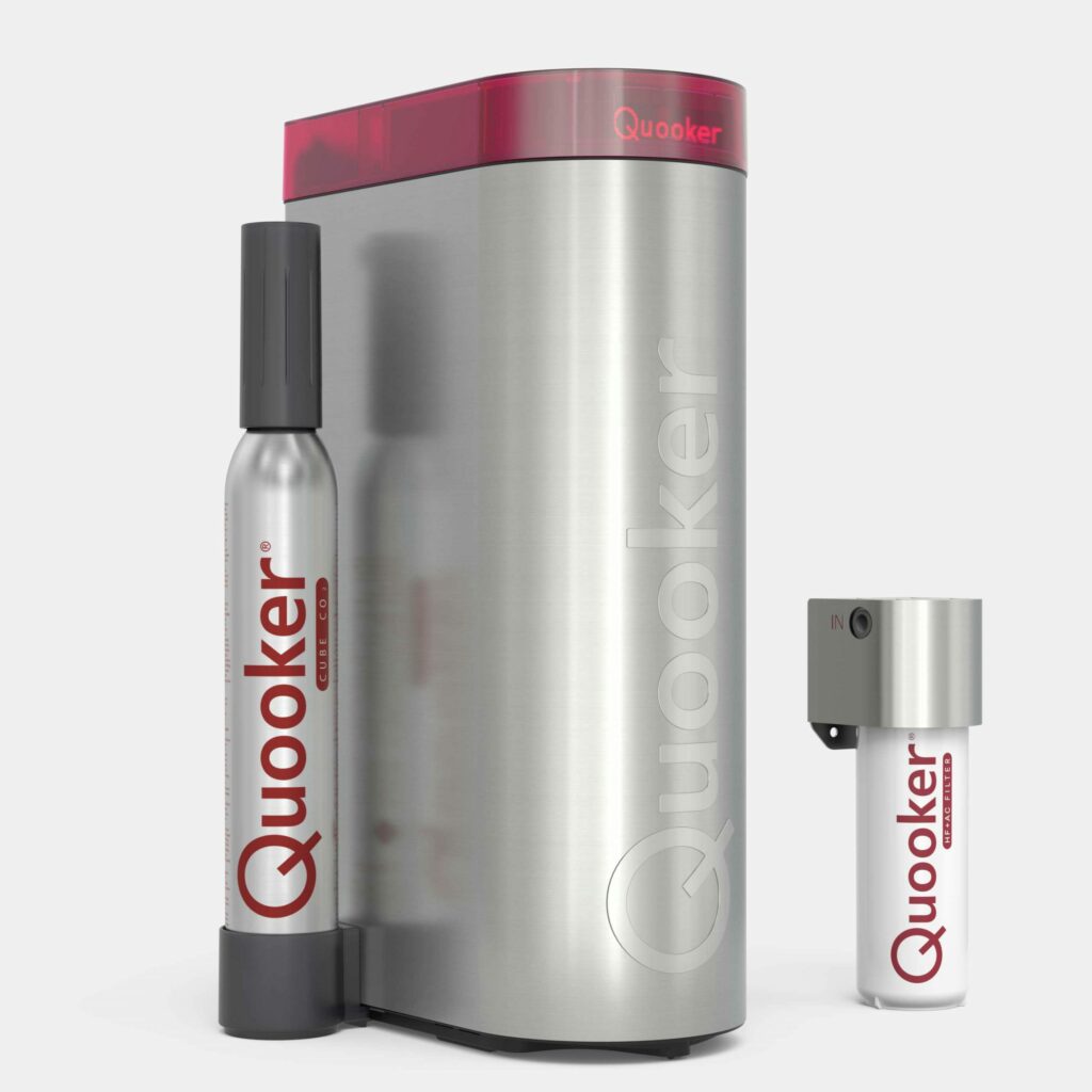 image is off a quooker cube, which is an accessorie that provides still or chilled water , the purpose of the image is to show what quooker taps cost
