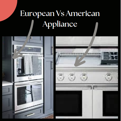 Graphic showing the differnce in ameican and european kitchen applicances